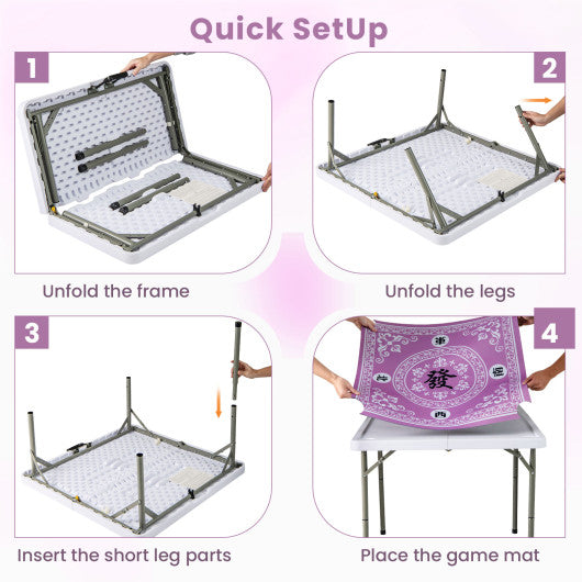 35 Inch 4 Player Game Card Folding Mahjong Table with Cup Holders-Pink