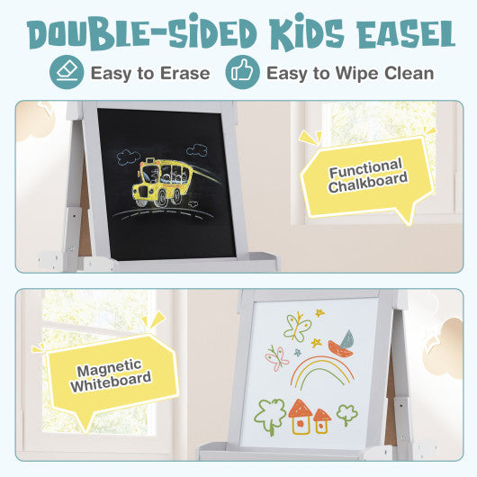 3-in-1 Double-sided Art Easel with Chalkboard and Magnetic Whiteboard-Gray