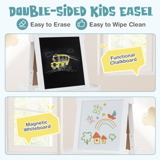 3-in-1 Double-sided Art Easel with Chalkboard and Magnetic Whiteboard-White