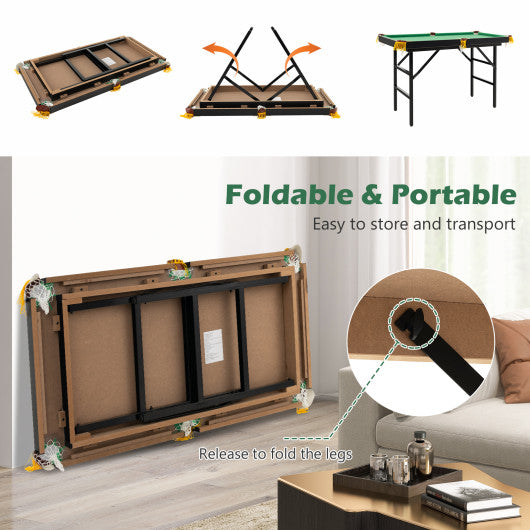 47 Inch Folding Billiard Table with Cues and Brush Chalk -Green