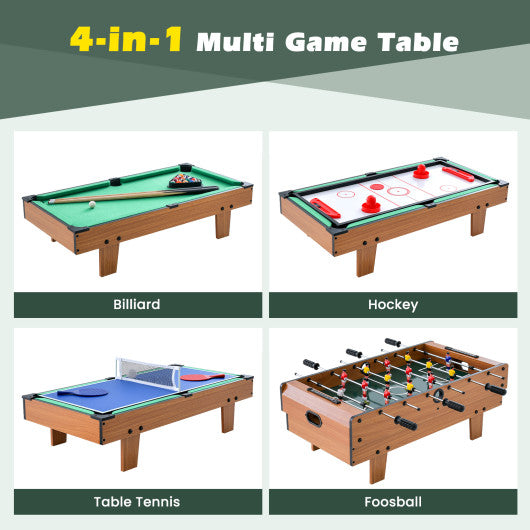 4-in-1 Combo Game Table Set Foosball Table with Billiards and Hockey