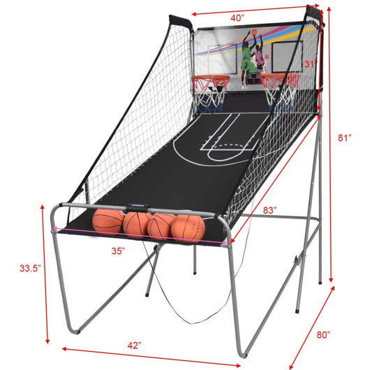 Foldable Double Electronic Basketball Game with 4 Balls Indoor-Gray