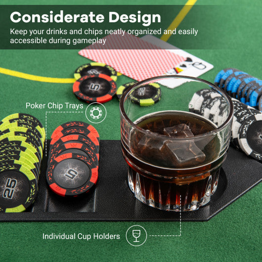 79 x 36 Inch 8-Player Foldable Poker Table Top with Carry Bag and Cup Holders