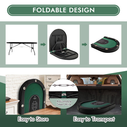 Foldable 10-Player Poker Table with LED Lights and USB Ports Ideal for Texas Casino-Green